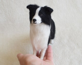 Needle felted border collie, custom made dog portrait, felted dog replica, border collie gift, needle felted dog sculpture, miniature dog