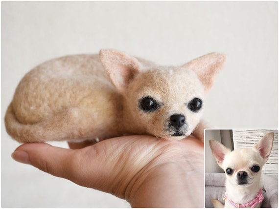 Chihuahua dog personalized felted custom Sculpture pet Memorial small size