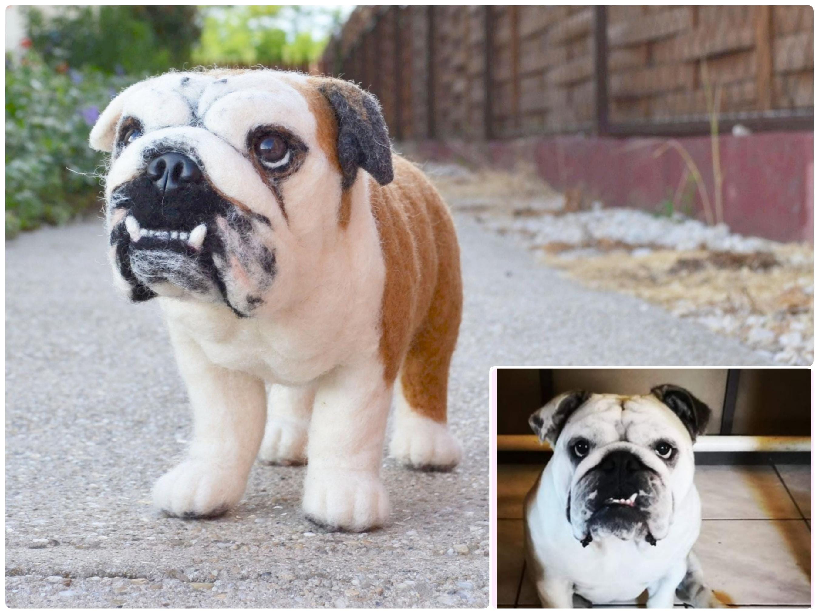 カスタムニードルフェルト製イングリッシュブルドッグ、ウール製ペット