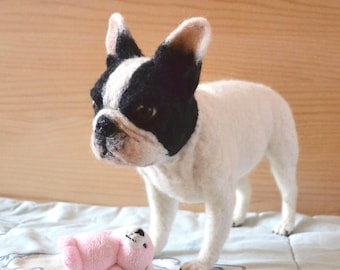カスタムニードルフェルトの犬、フェルトのブルドッグ、フレンチ