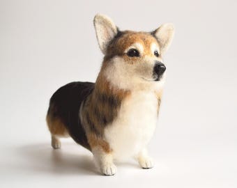 Filcowany igłowo pies rasy Pembroke Welsh Corgi, realistyczna replika zwierzaka ze zdjęć, miniaturowa pamiątka dla psa