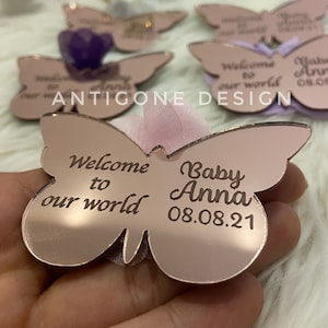 Personalized Butterfly Magnets, Acrylic Mirror Magnets, Baby Shower Gift, Sweet 16 Gifts, Birthday Party Gift, Welcoming Favor, Baptism Gift