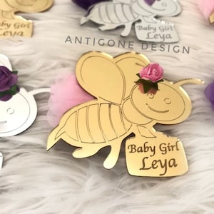 Magnete personalizzato per api a specchio acrilico, regali per baby shower, regali per il battesimo, bomboniera di benvenuto, tema delle api, regali per feste di compleanno, specchio acrilico
