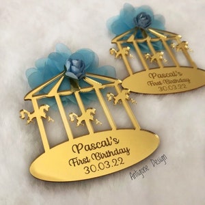 Magnete specchio acrilico personalizzato carosello, regalo per baby shower, bomboniere per feste di compleanno, regali personalizzati, accoglienza del bambino, regalo battesimale, bomboniera per bambini
