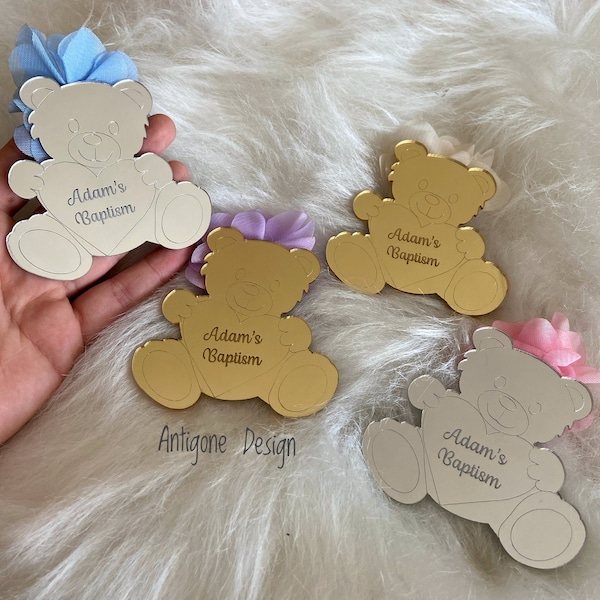 Teddy Bear Custom Acrylic Mirror Magnet, Baby Shower Gifts, Birthday Party Favors, Personalized Gifts, Baby Welcoming, Teddy Bear Theme