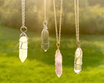 Healing Crystal Necklace | Dainty Crystal Point Wire Wrapped Pendant Necklace