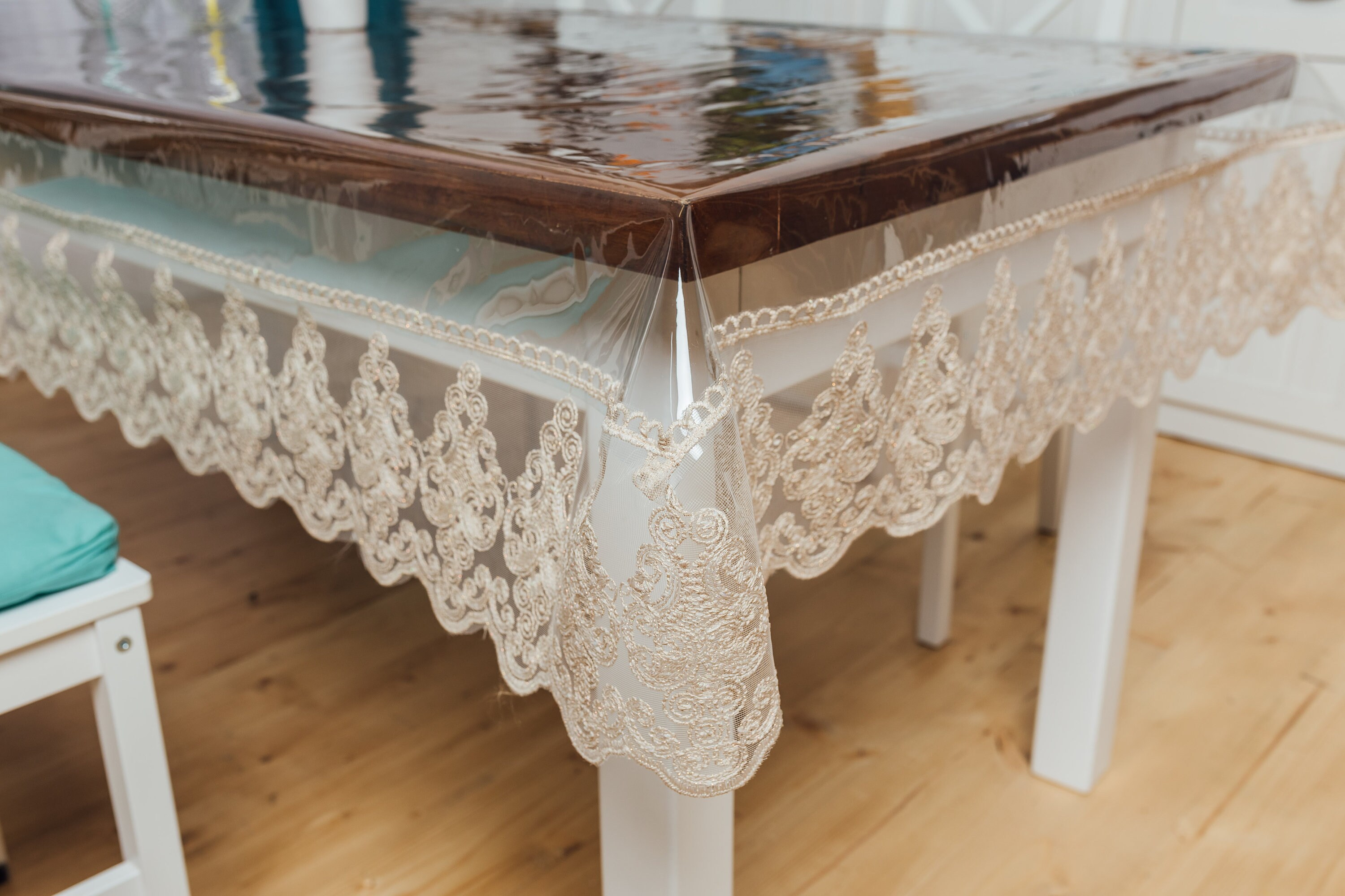Beige Tablecloth Silicon with Lace / Waterproof Tablecloth / Etsy