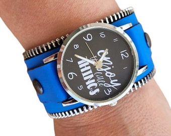 Leather wrist watch blue,Quartz Wrist Watch,