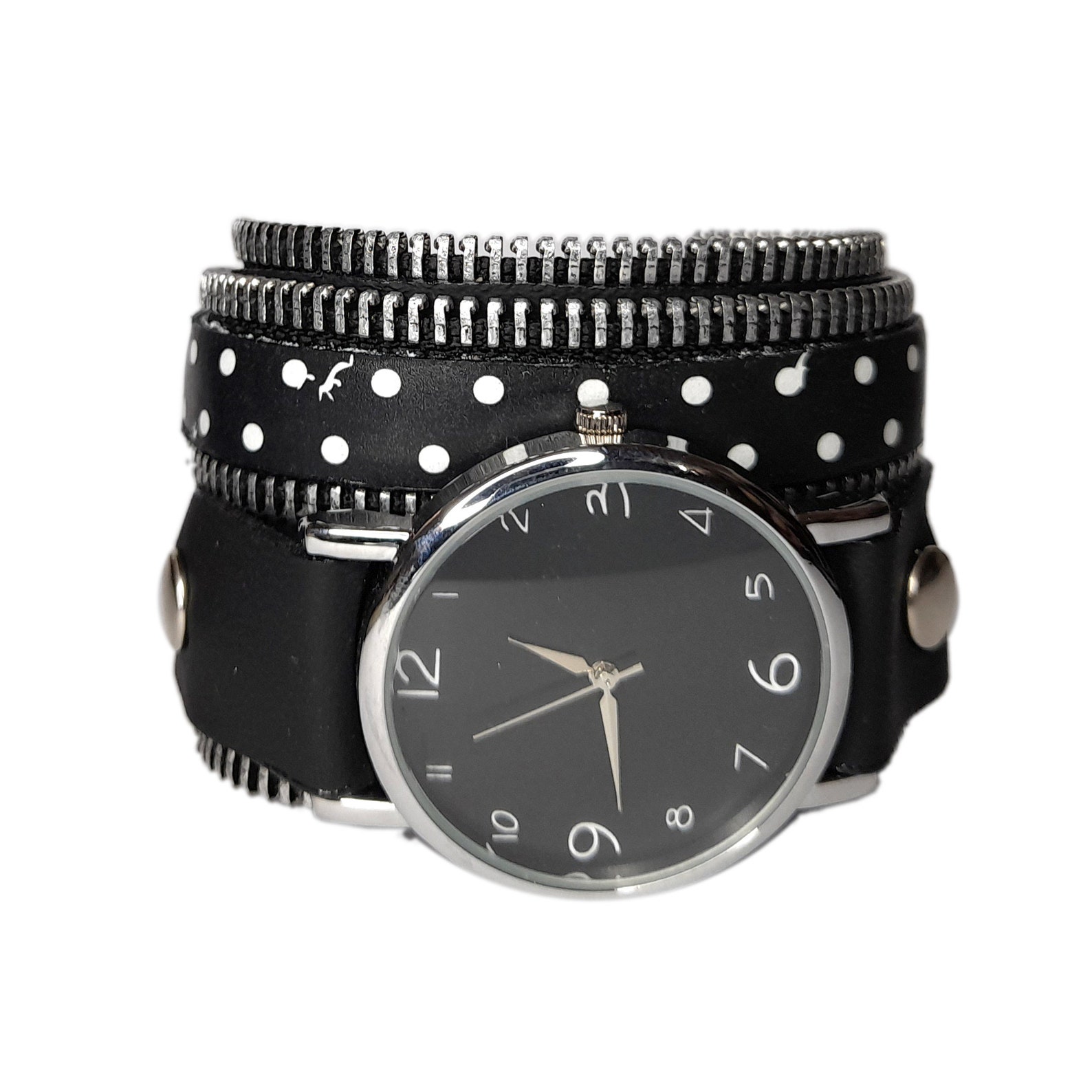 Leather Wrist Watch/ Cool Black Wrist Watch Etsy