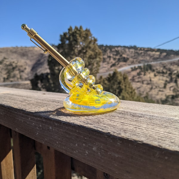 Handblown Glass Pen Holder - Brilliant Yellow