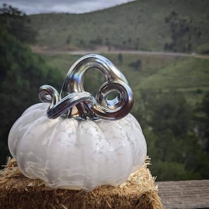 Handblown Glass Pumpkins: Metallic White