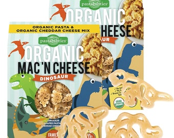 Pastabilities Organic Dinosaur Shaped Mac and Cheese, Fun Pasta Noodles for Kids with Cheddar Cheese Powder, Non-GMO (10 oz, 2 Pack)