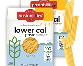 Pastabilities, Lower Calorie Pasta, Penne (8 Ounces, Pack of 2) 100 Calories Per Serving, Low Net Carbs, Low Calorie Pasta, Non GMO