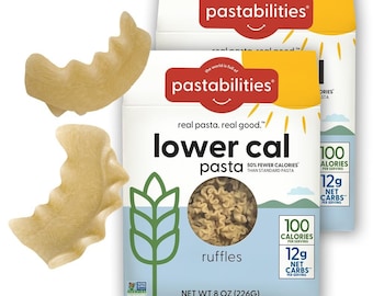 Pastabilities, Lower Calorie Pasta, Ruffles Pasta (8 oz, Pack of 2) Low Calorie Pasta, 100 Calories Per Serving, 12g Net Carbs, Low Carb...