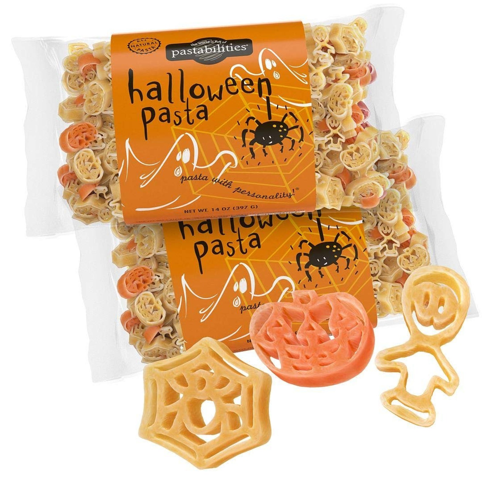 Pastabilities Halloween Pasta Fun Shaped Pumpkin Spider and Ghost Noodles for Kids and Holidays NonGMO Natural Wheat Pasta 14 oz 2 Pack