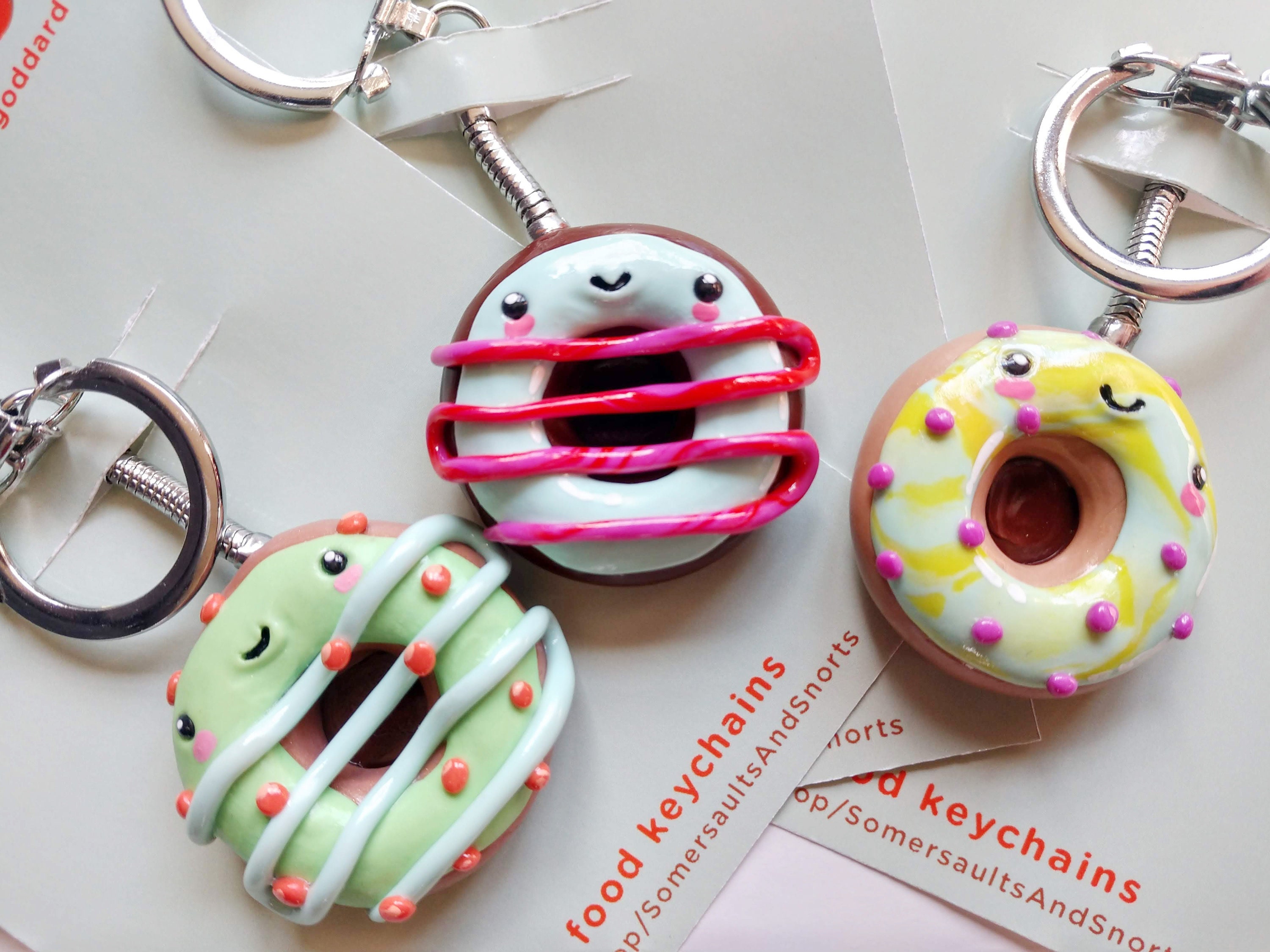 Custom Cute Donut Keychain Fob Charm Cute Food Sprinkles Etsy