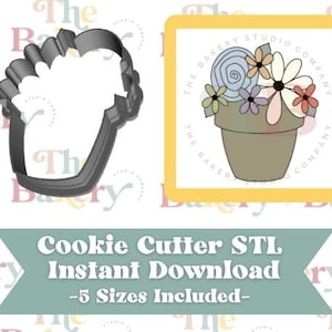 Floral Flower Pot with Foliage Cookie Cutter | Flower Pot Cookie Cutter STL | Instant Download
