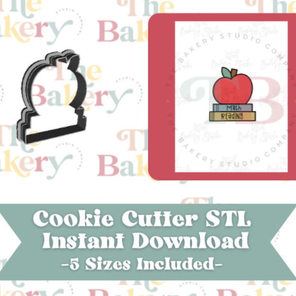 Stacked Books with Apple Back to School Cookie Cutter | Stacked Books with Apple Back to School Cookie Cutter STL | Instant Download