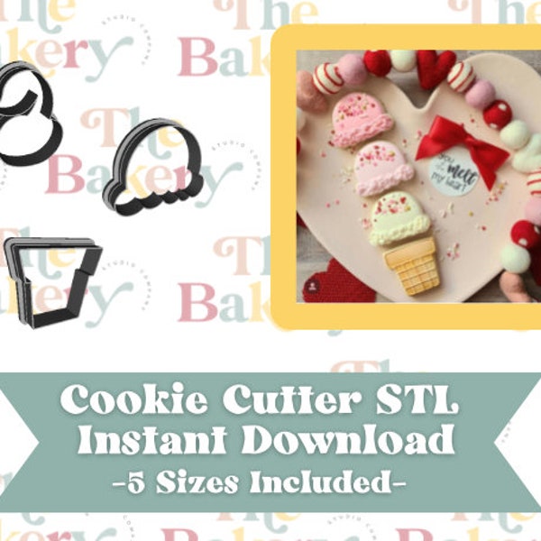 Ice Cream Cone Cookie Cutter Set Cookie Cutter | Ice Cream Cone Cookie Cutter Set Cookie Cutter STL | Instant Download