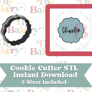 Charlie Plaque Funky Scalloped Chubby Cookie Cutter | Charlie Plaque Funky Scalloped Chubby Cookie Cutter STL | Instant Download