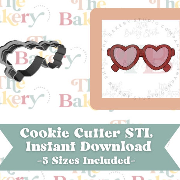 Cute Heart Sunglasses Cookie Cutter | Cute Heart Sunglasses Cookie Cutter STL | Instant Download