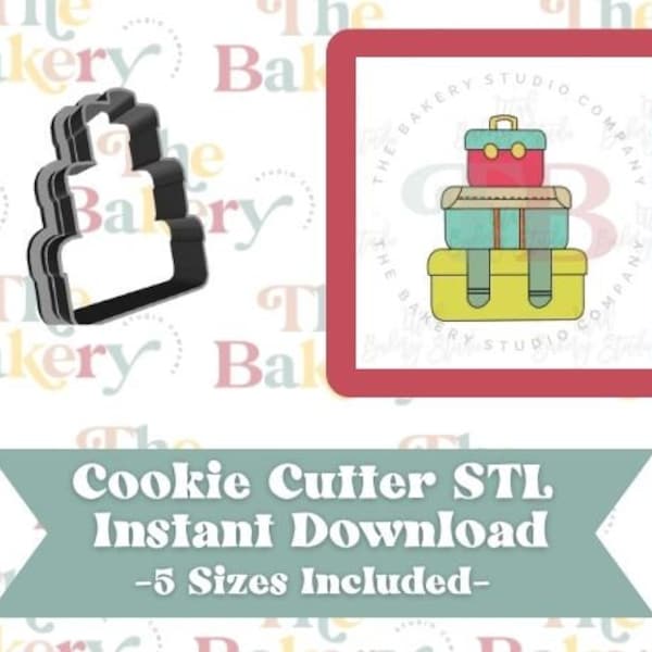 Stacked Suitcases Cookie Cutter | Stacked Suitcases Cookie Cutter STL | Instant Download