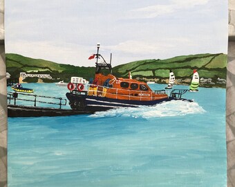 Impresión de mi pintura original del bote salvavidas de Swanage, Dorset. A4 en cartulina de 250 g/m².