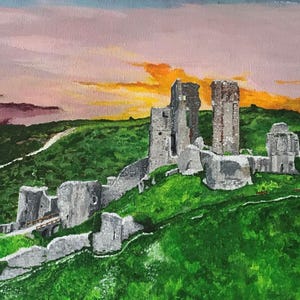 Print from my original painting of Corfe Castle near Swanage in Dorset. A4 on 250gsm card.