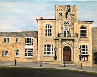 Impresión de mi pintura original del Ayuntamiento de Swanage, Dorset. Tamaño A4 sobre cartulina de 250 g/m².