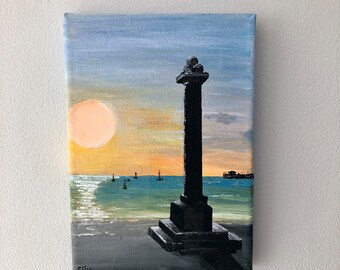 Pintura original de la bahía de Swanage: Arte acrílico de la costa de Dorset, 12,7 x 18,8 cm