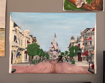 Pintura de Disneyland París, arte acrílico de Main Street, lienzo original A3