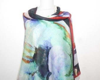 Wool scarf finely woven 'Watercolor', wool scarf 'Fine-wool' in beautiful watercolor design