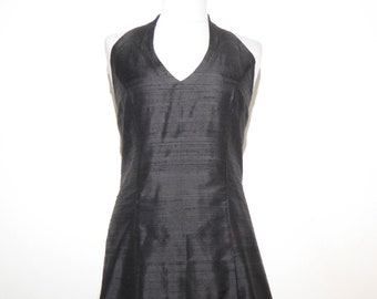 Halterneck dress 'Jaya' made of black dupioni silk, silk dress black halterneck