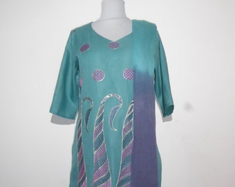 Salwar Kameez turquoise-grey-blue, Indian Punjabi set three-piece turquoise-grey-blue-lilac