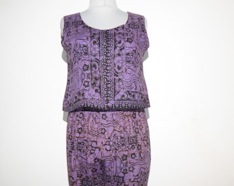 Baumwollhose mit passendem Top, Freizeithose und Top violett in Batik-Design