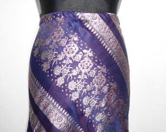 Silk brocade skirt upcycling knee-length blue-violet, brocade skirt 'Aruni' made of Indian sari silk