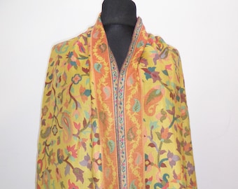 Elegant Indian silk stole yellow with woven patterns, Indian stole made of silk-viscose with woven patterns