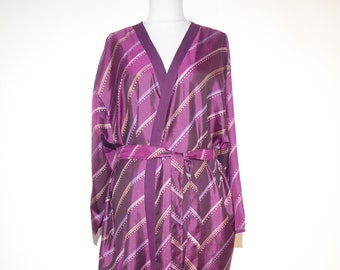 Dressing gown in purple pure silk, silk kimono, Indian silk kimono in size L / XXL