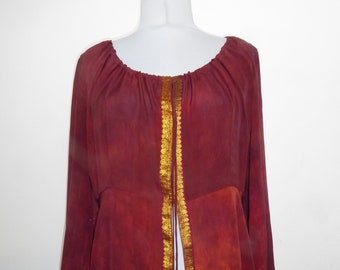 Silk blouse 'Rose' brown-red with gold brocade