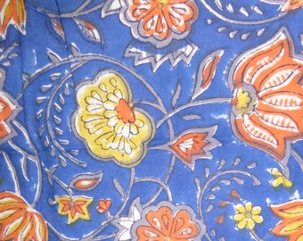 Baumwollstoff 'Jaipur' Blockprint blau mit Blumenprint