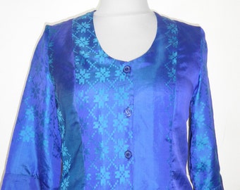 Vintage silk blouse royal blue, silk blouse 'Caroline' made from Indian saree silk