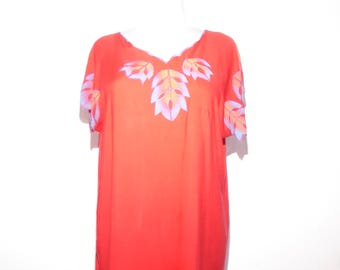 Kaftan 'New Dawn' red with painted motifs made of pure viscose, summer dress red Free Size