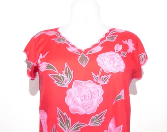 Summer top 'Bali red' made of pure viscose - hand-painted and embroidered
