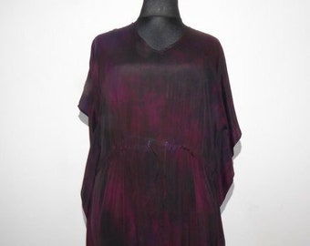 Silk kaftan batik red-brown-magenta, hand-dyed crepe silk kaftan XXL