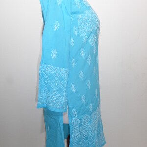 Cotton tunic 'Sushila' hand-embroidered turquoise, tunic made of hand-embroidered pure cotton, tunic with sequin embroidery open neck image 5