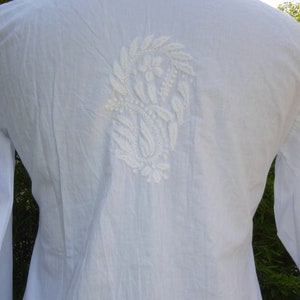 S XL Baumwoll-Tunika 'Nagara' handbestickt, Tunika aus handbestickter weißer Baumwolle, indische Tunika Bild 5