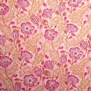 Baumwollstoff 'Jaipur' Blockprint rosé mit Blumen in pink-magenta