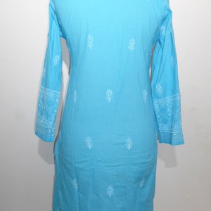 Cotton tunic 'Sushila' hand-embroidered turquoise, tunic made of hand-embroidered pure cotton, tunic with sequin embroidery open neck image 6
