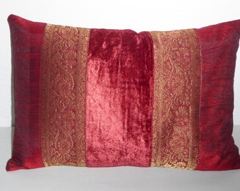 Indian cushion 2-piece wine red, Indian pillowcase wine red and filling cushion from Germany