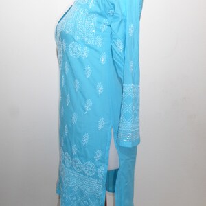 Cotton tunic 'Sushila' hand-embroidered turquoise, tunic made of hand-embroidered pure cotton, tunic with sequin embroidery open neck image 7